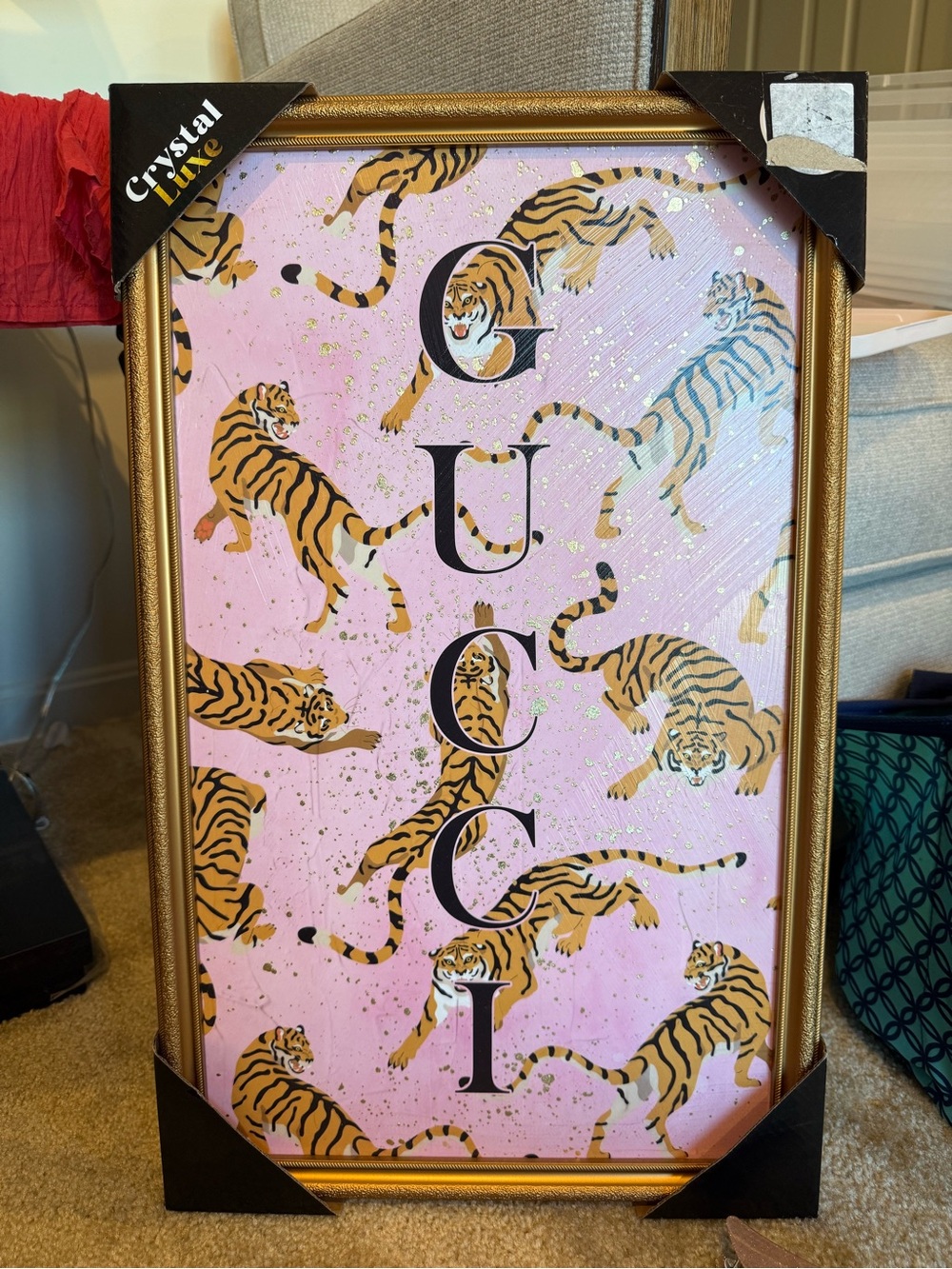 Crystal lux Tiger Print Wall Art - Pink & Gold Accent